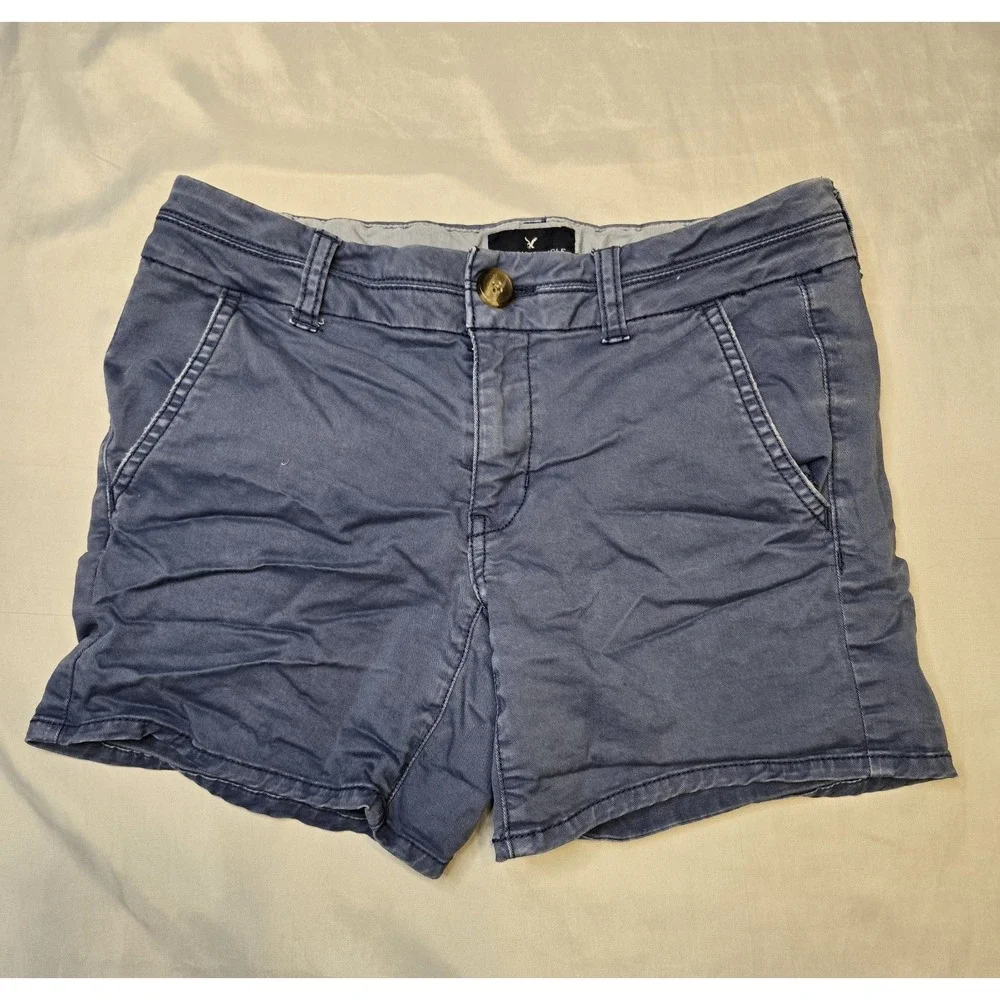 American Eagle Stretch Midi Chino Shorts Women's Size 2 Blue‎ Cotton 5